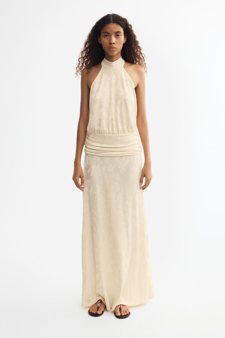 Halterneck Maxi Dress, Alternate, color, Pale yellow