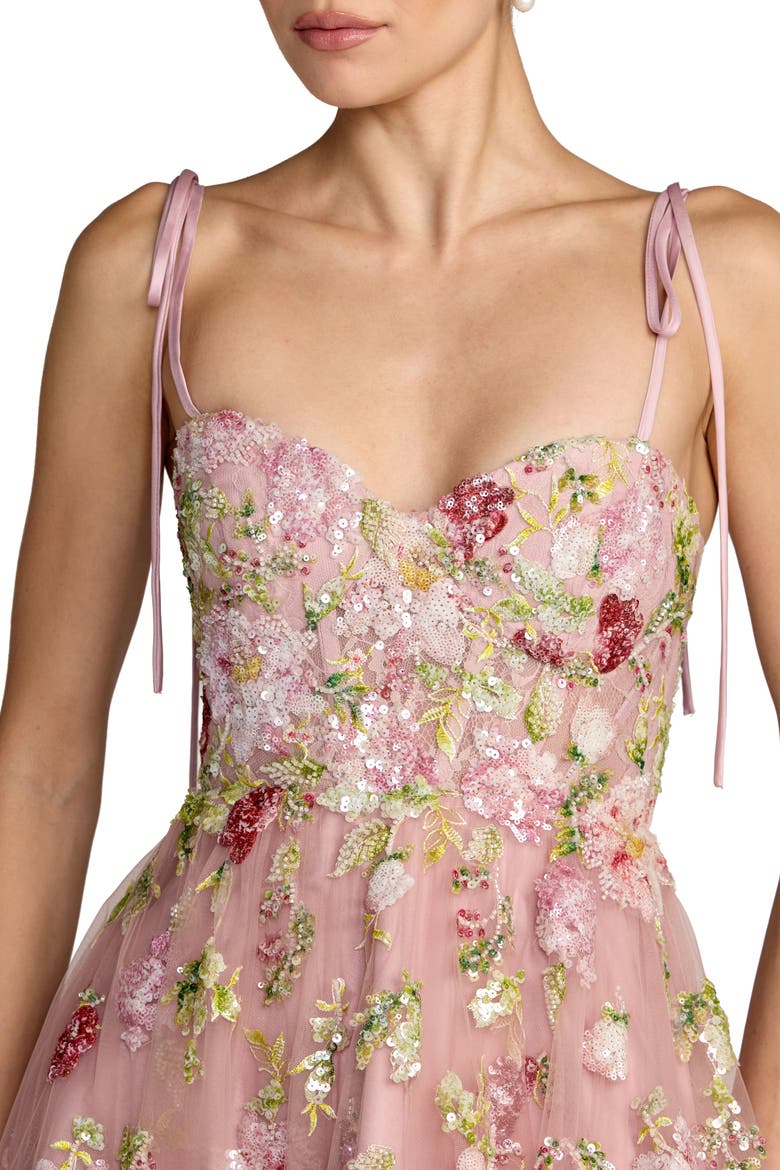 Floral Embellished Tulle Ballgown, Alternate, color, Mocha