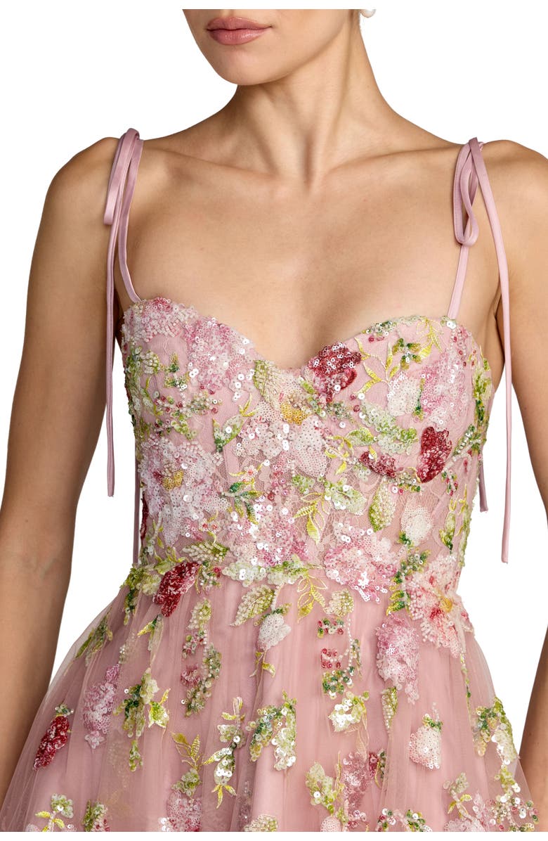 Mac Duggal Floral Embellished Tulle Ballgown, Alternate, color, Mocha