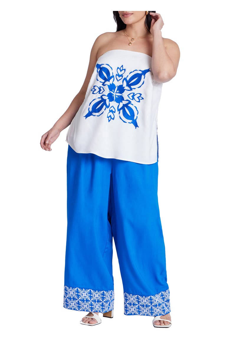 ELOQUII Embroidered Hem Pull On Pant, Main, color, Nautical Blue