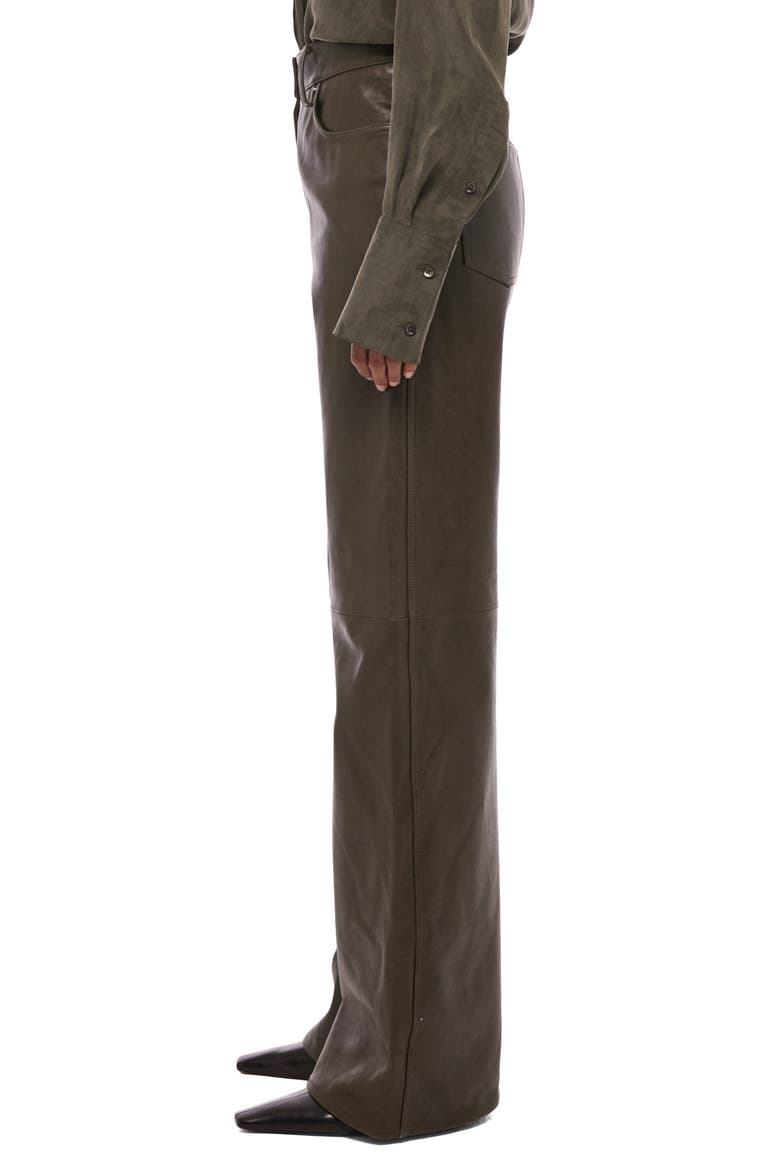 Relaxed Bootcut Leather Pants, Alternate, color, DARK MOSS/ BLACK