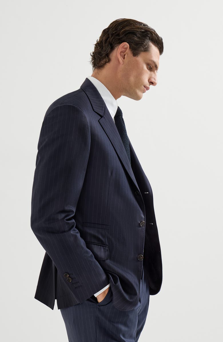 Brunello Cucinelli Chalk stripe blazer, Alternate, color, Navy Blue