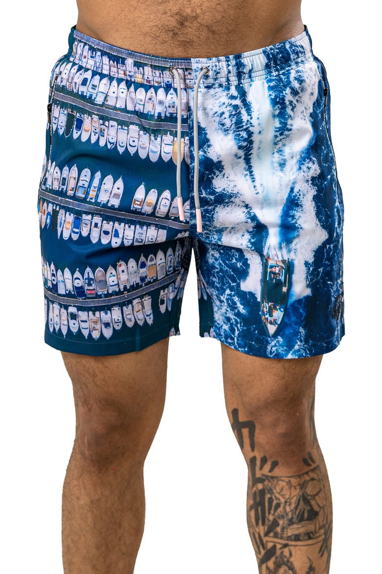 Swim Marthyr Print Swim Trunks, Main, color, BLUE