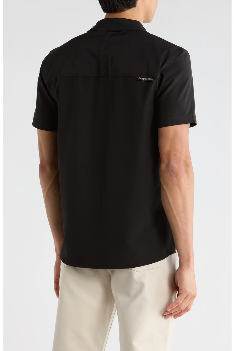 Water Resistant Technical Short Sleeve Button-Up Shirt, Alternate, color, BLACK