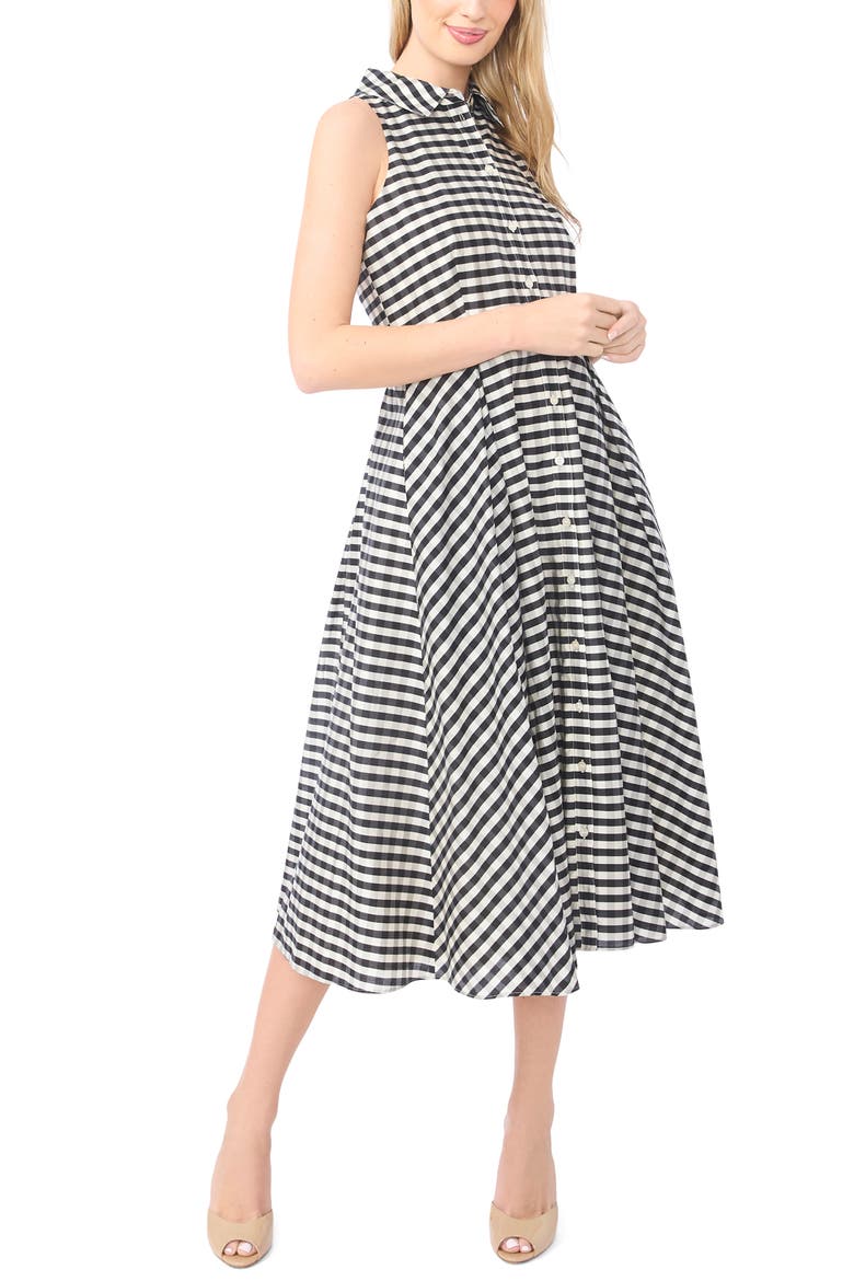Demeter Sleeveless Gingham Midi Dress, Main, color, RICH BLACK
