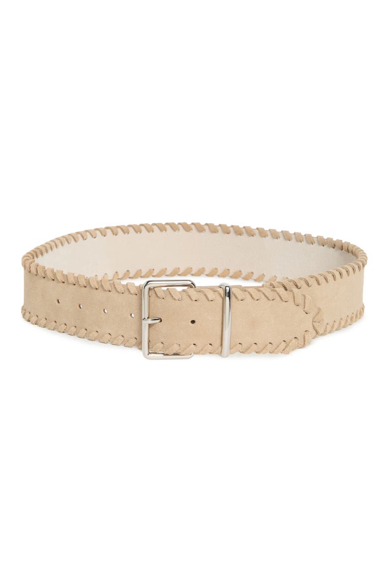 Whipstitched Wide Suede Belt, Main, color, TAUPE