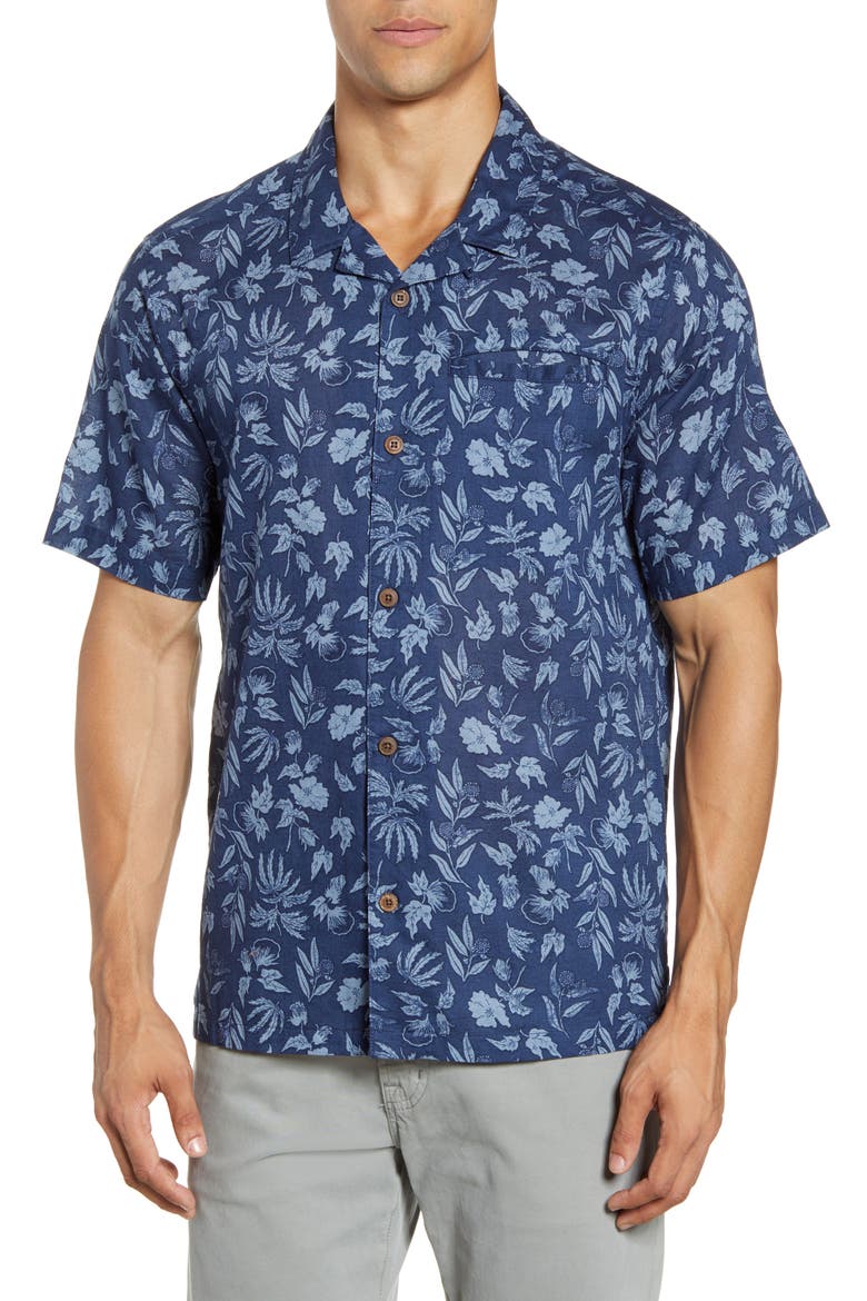 Lightweight A/C® Regular Fit Print Cotton & Hemp Short Sleeve Shirt, Main, color, FIBER FLORA/ STONE BLUE