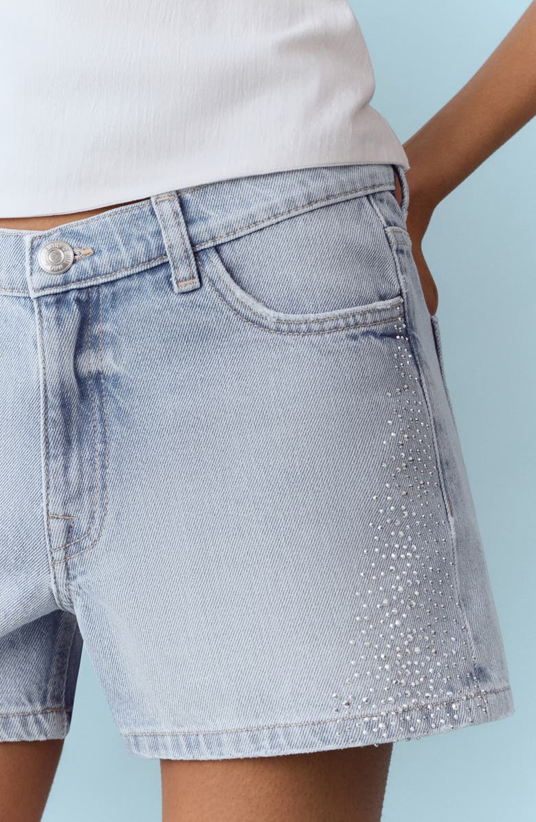 MANGO TEEN Glitter Denim Shorts, Alternate, color,
