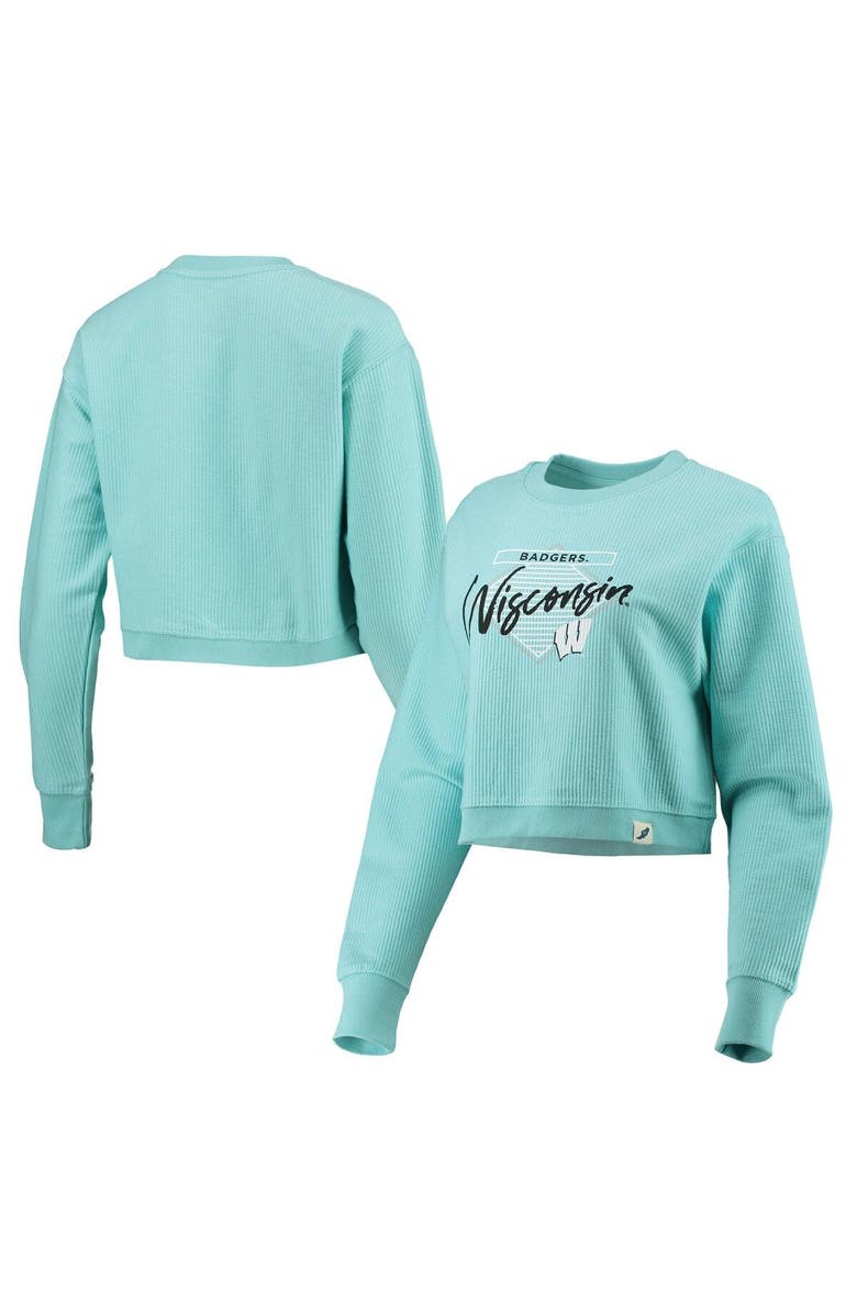 LEAGUE COLLEGIATE WEAR Women's League Collegiate Wear Light Blue Wisconsin Badgers Corded Timber Crop Pullover Sweatshirt, Main, color, Light Blue