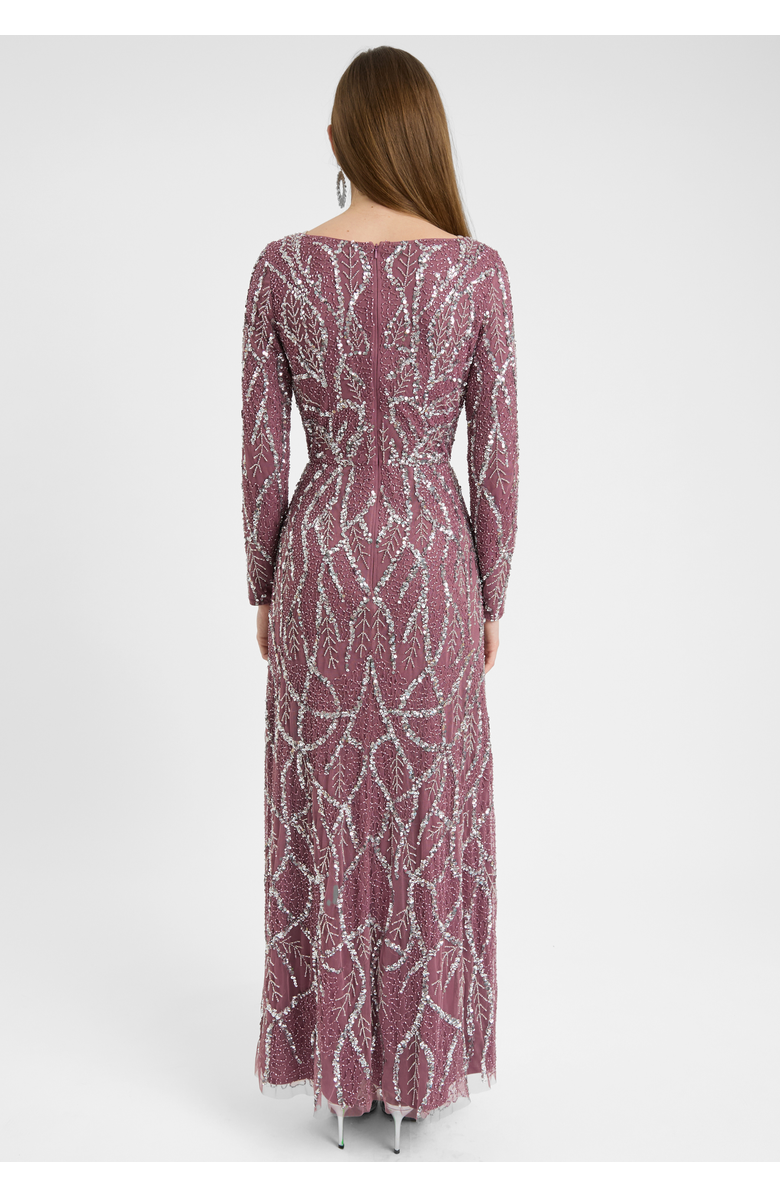 MARYISA Modest Embellished Sequin Beaded Dress Maxi With A Line Bottom, Alternate, color, Mauve