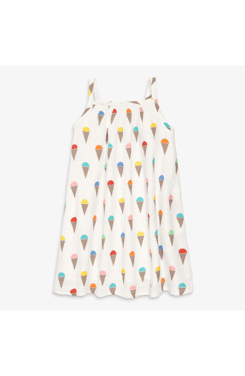 Primary Kids Cotton Gauze Tank Dress In Rainbow Scoops, Main, color, Ivory Rainbow Ice Cream Cones