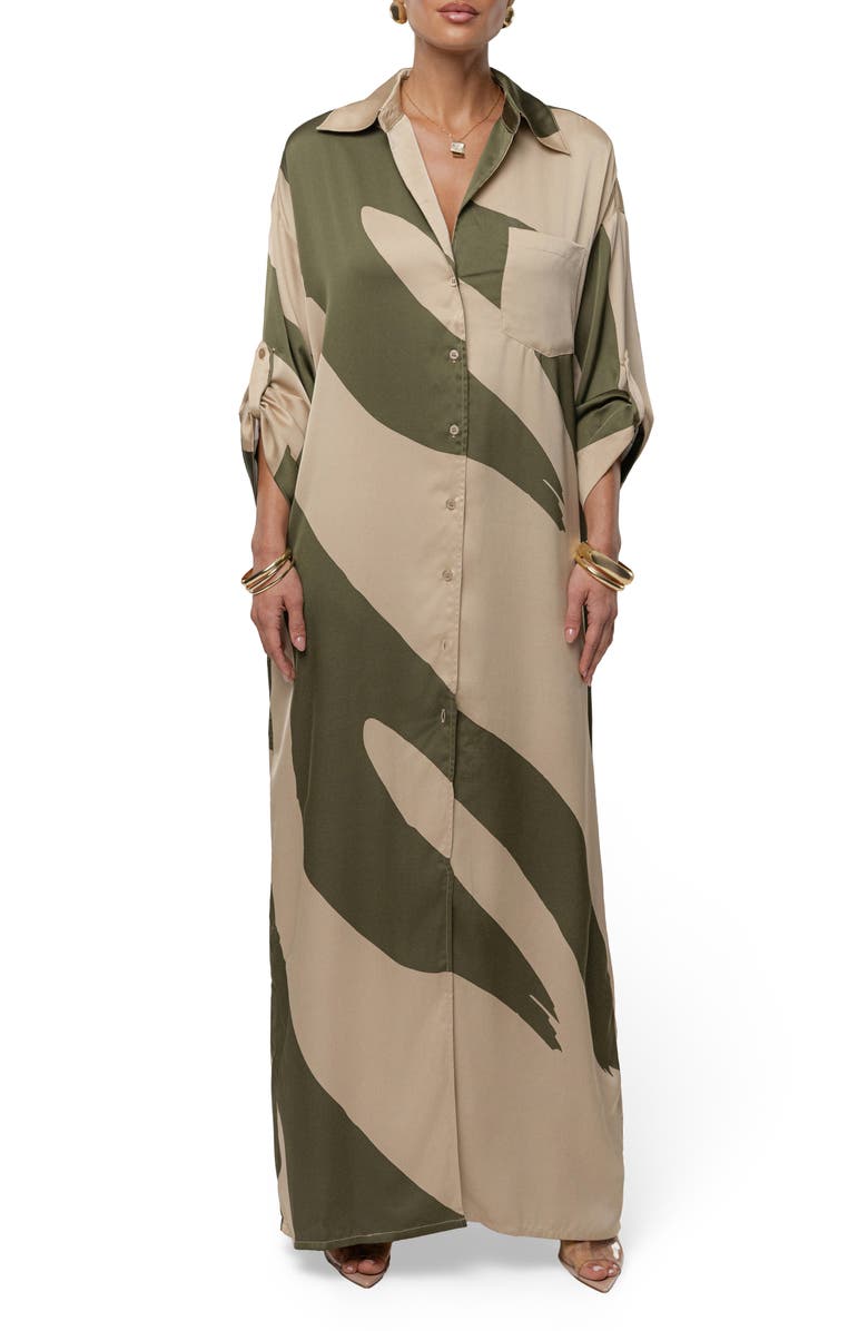 JLUXLABEL Long Sleeve Satin Maxi Shirtdress, Alternate, color,