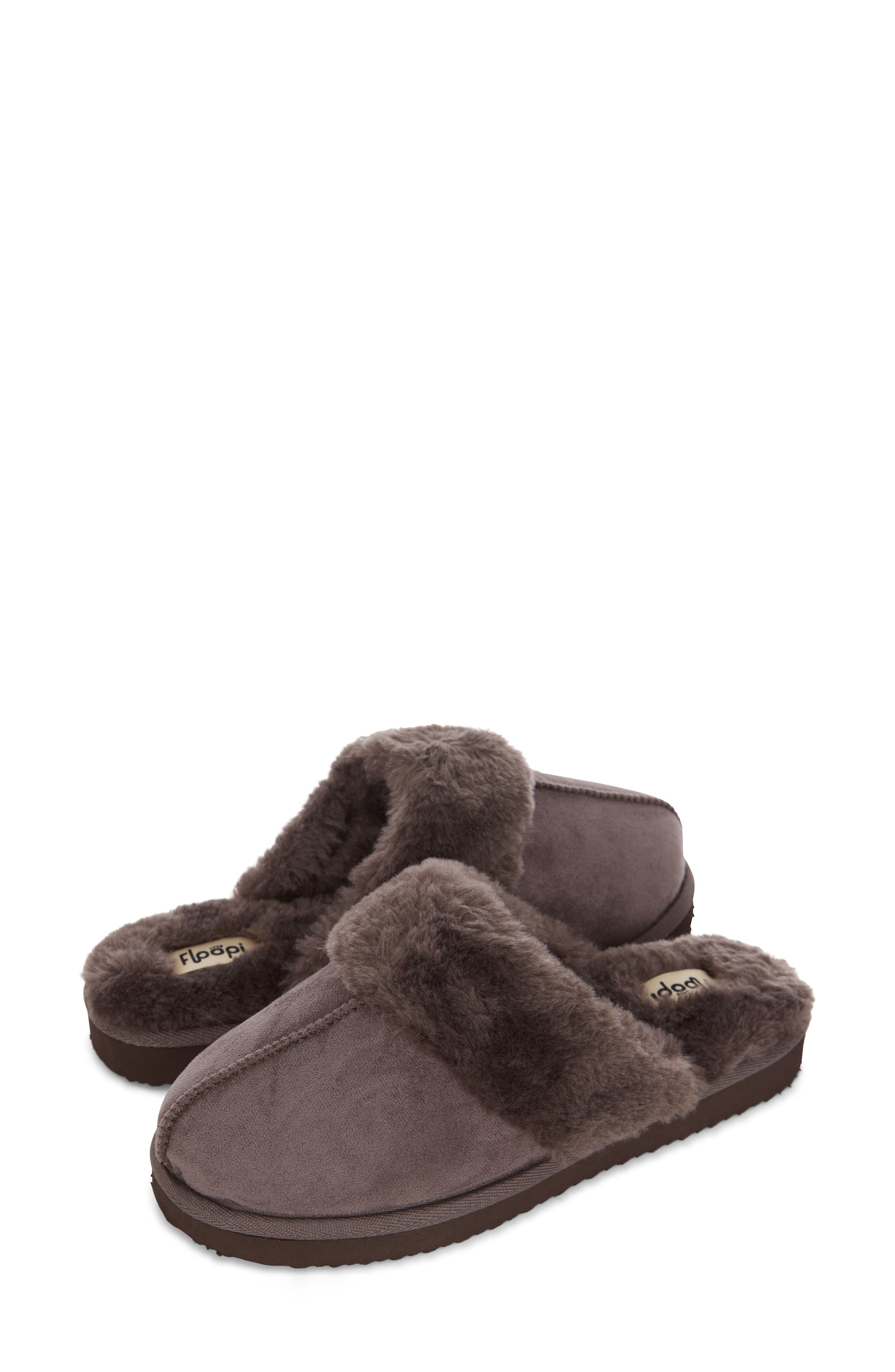 Faux Suede Faux Fur Lined Slipper, Alternate, color, GREY