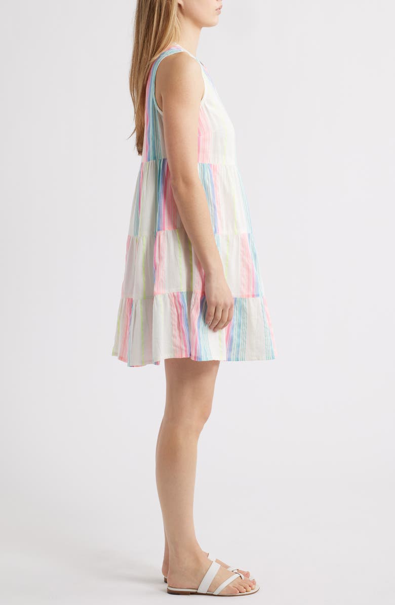 Hatley Neon Bright Stripe Tiered Cotton Blend Dress, Alternate, color, 