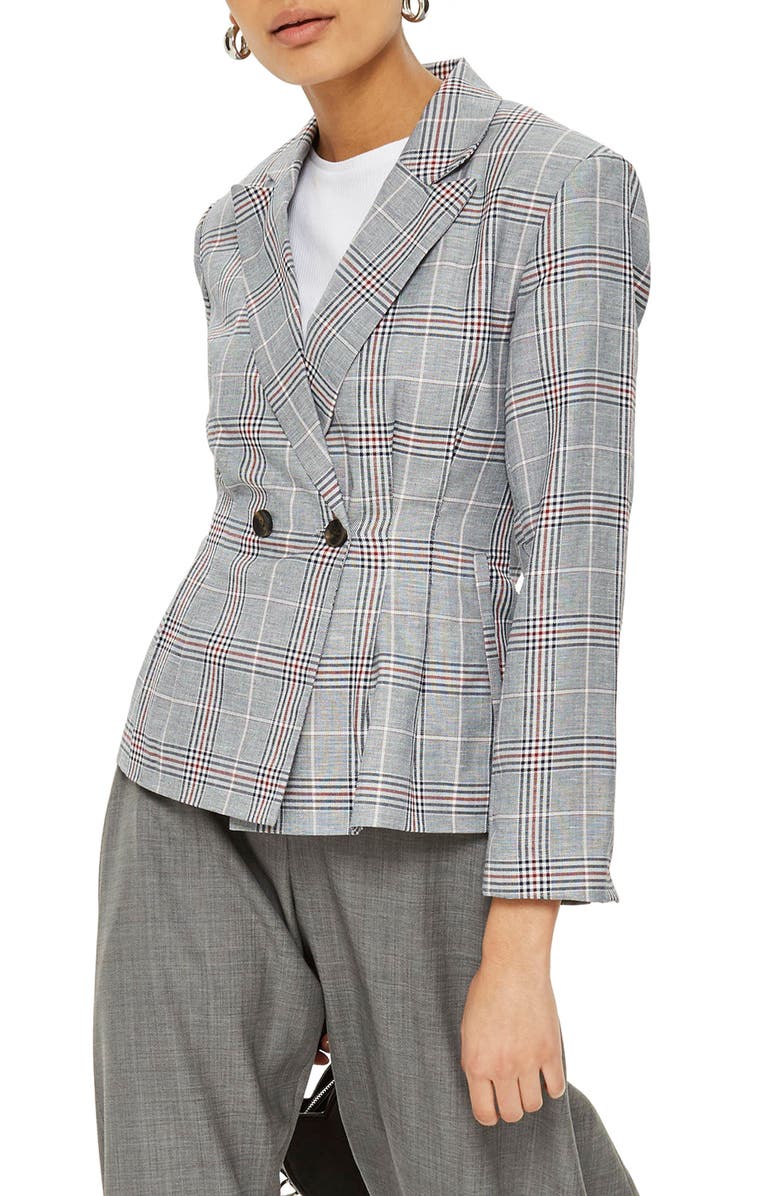 Topshop Cham Linen Checkered Jacket, Main, color, 