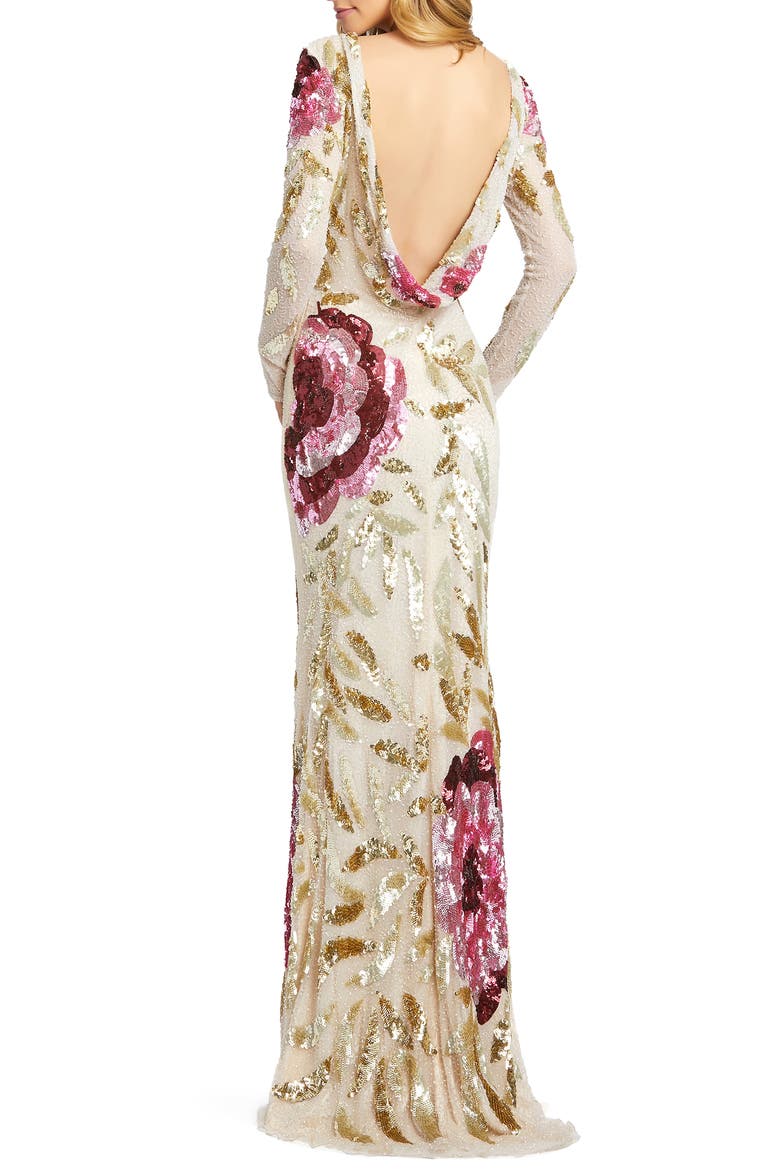 Long Sleeve Sequin Column Gown, Alternate, color, NUDE