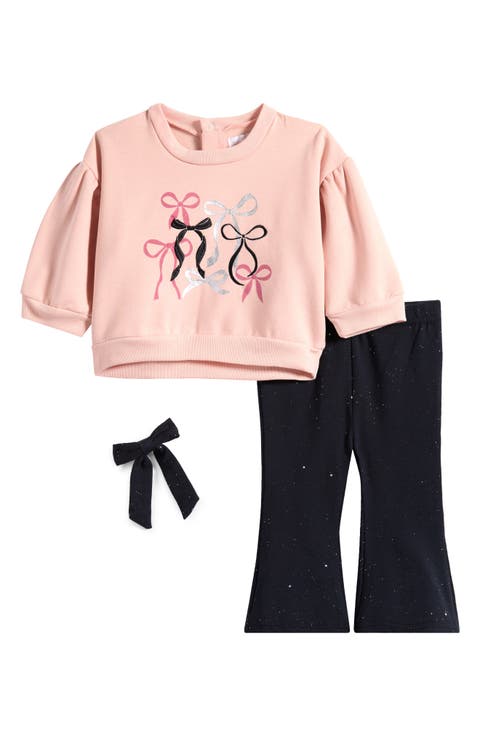 Brushed Fleece Top, Pants & Bow Set (Baby)