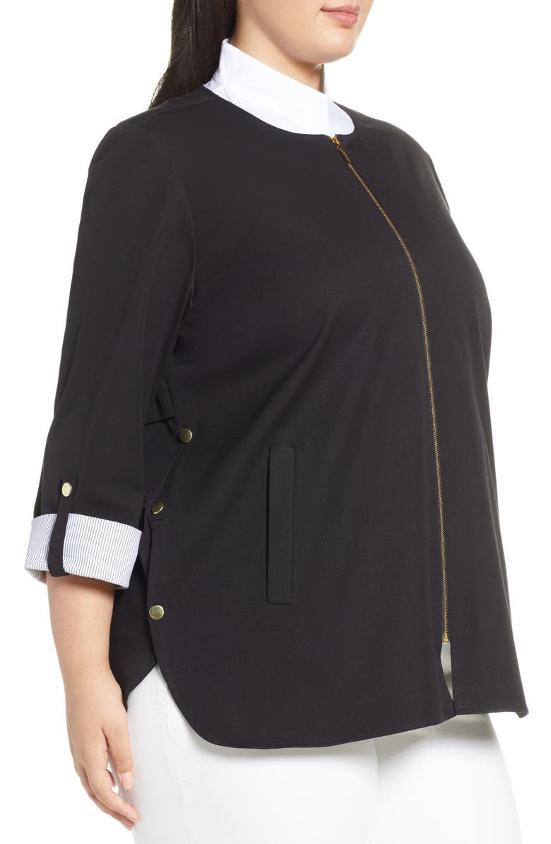 Ming Wang Contrast Cuff Zip Front Cotton Blend Jacket, Alternate, color, 