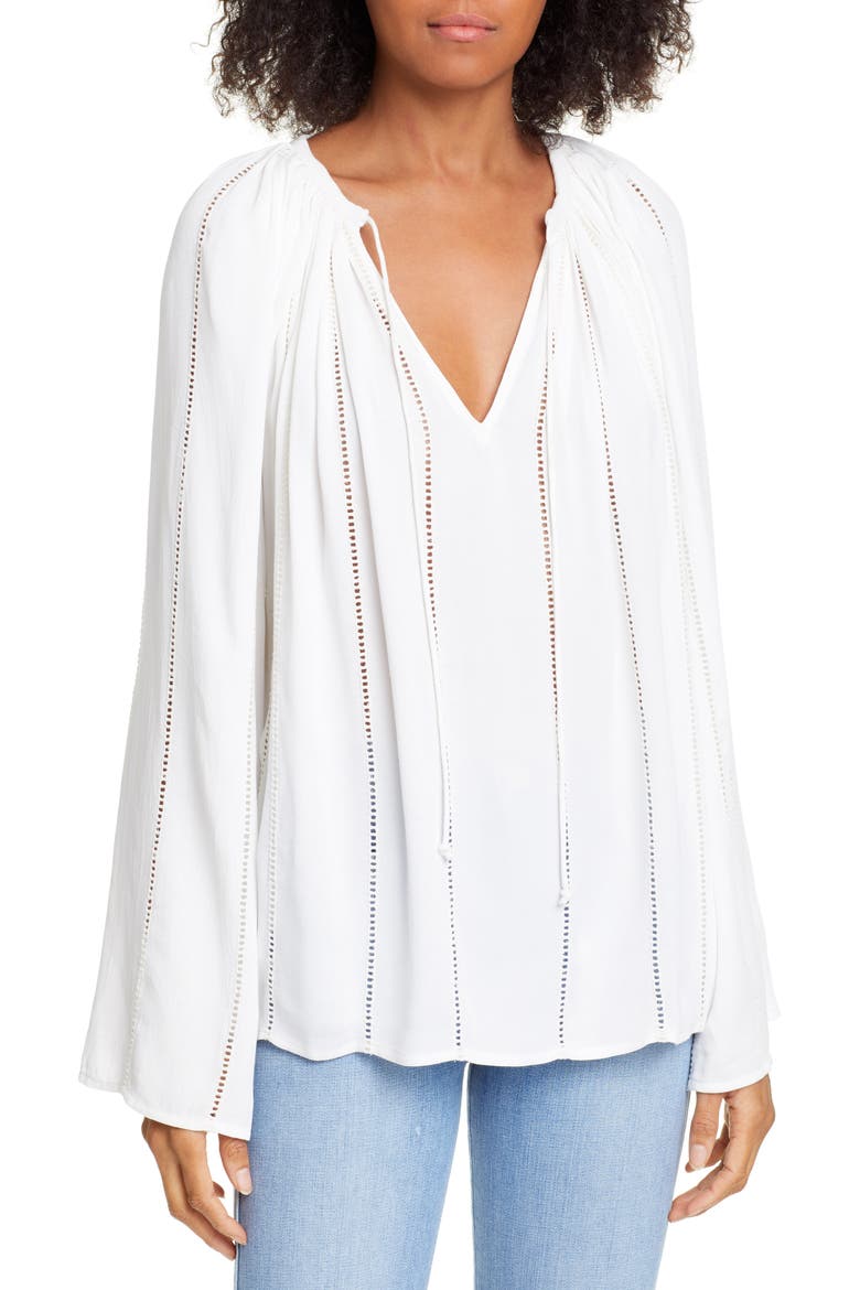 Lattice Peasant Top, Main, color, OFF WHITE