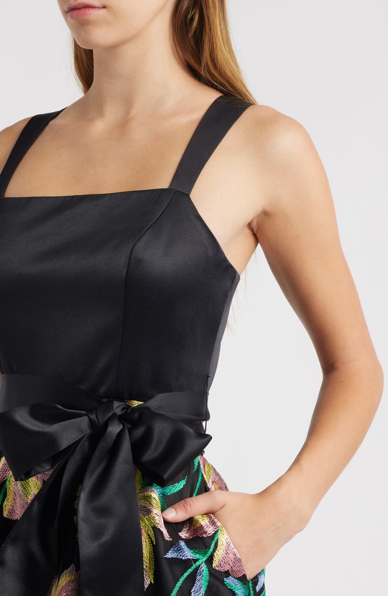 Tahari ASL Embroidered Sleeveless Satin Dress, Alternate, color, Black Multi