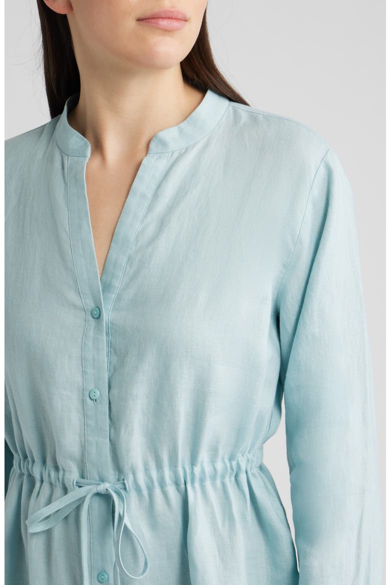 Mandarin Collar Long Sleeve Organic Linen Midi Shirtdress, Alternate, color, BREEZE