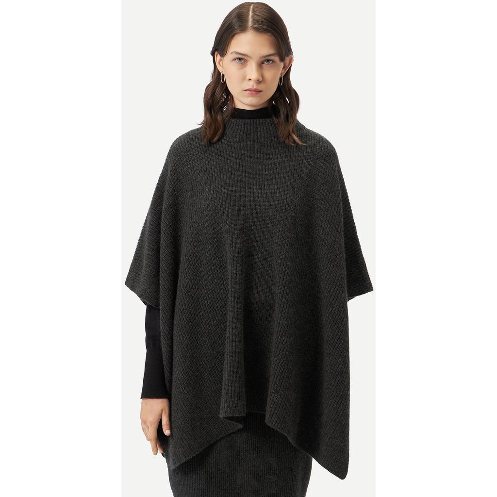 Gobi Mongolian Cashmere Rib-knit Cashmere Poncho In Charcoal