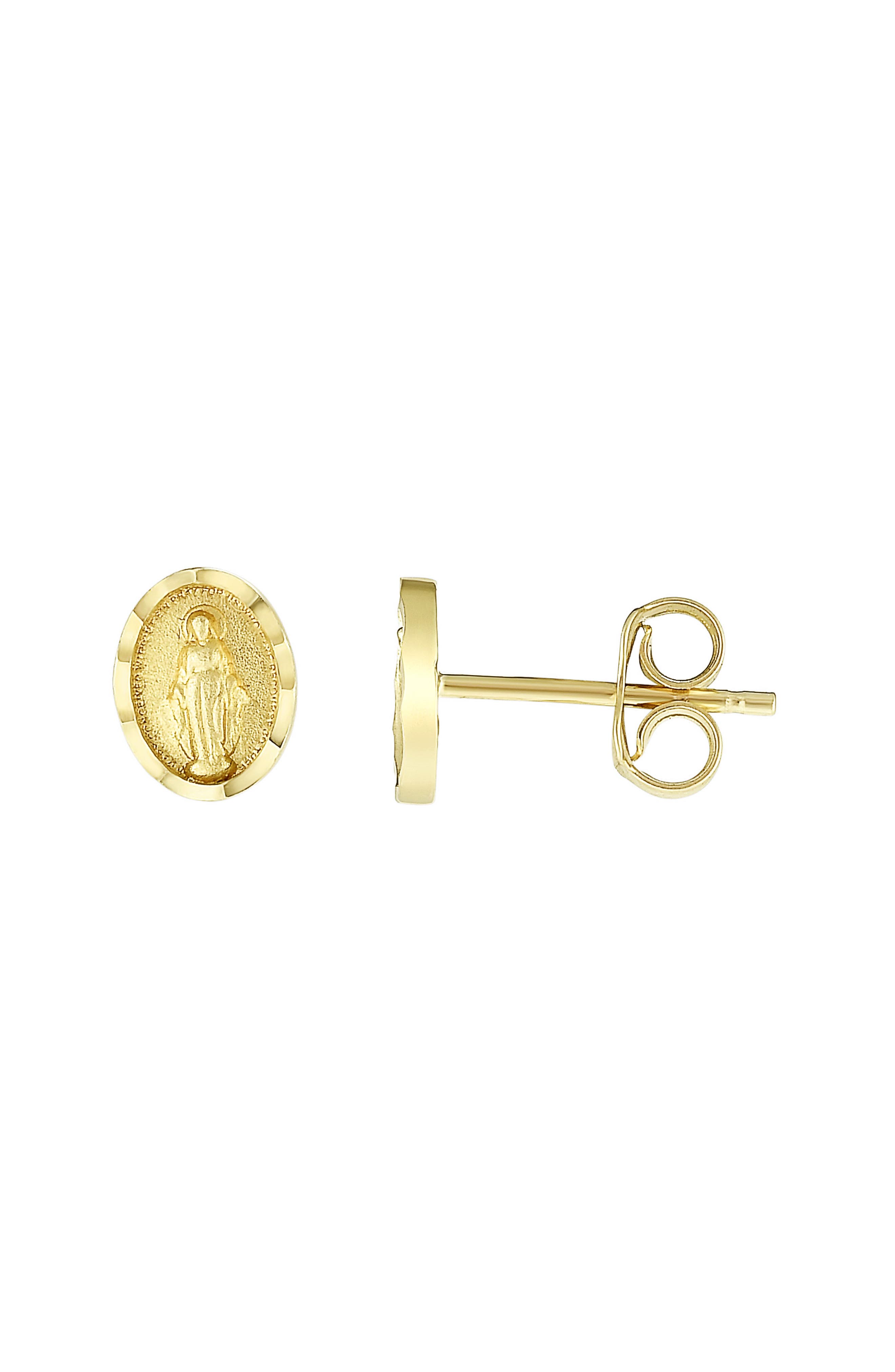 14k Gold Virgin Mary Stud Earrings