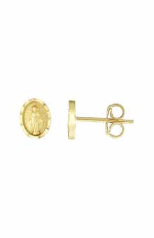 14k Gold Virgin Mary Stud Earrings