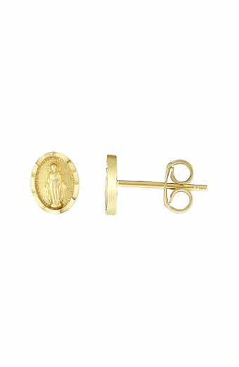 14k Gold Virgin Mary Stud Earrings