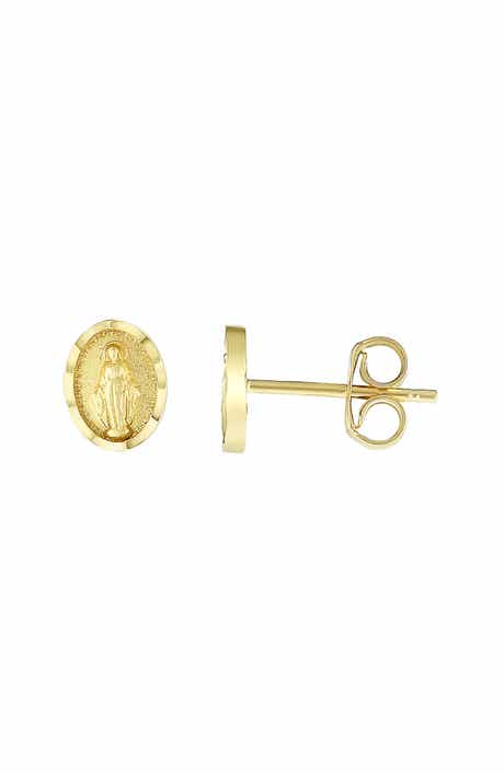 14k Gold Virgin Mary Stud Earrings