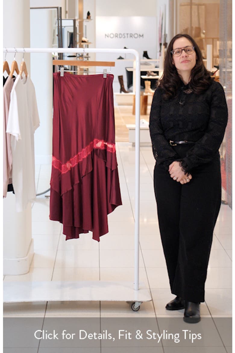 Sylvie Lace Trim Handkerchief Hem Satin Skirt video