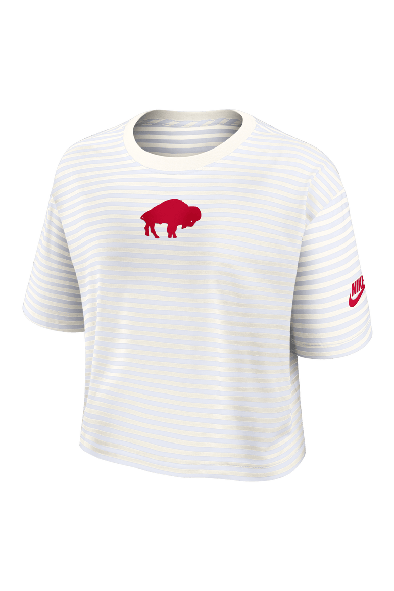 Women's Nike White/Cream Buffalo Bills Striped Cropped T-Shirt, Alternate, color, White