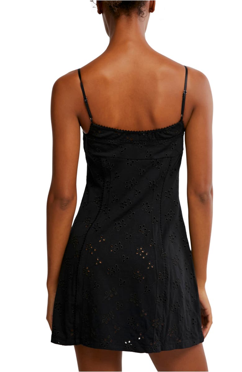 Free People Full Bloom Stretch Cotton Eyelet Mini Slipdress, Alternate, color, Black