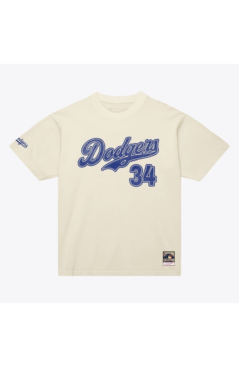 Mitchell & Ness Men's Mitchell & Ness Fernando Valenzuela Cream Los Angeles Dodgers Cooperstown Collection Throwback Name & Number T-Shirt, Main, color, Cream