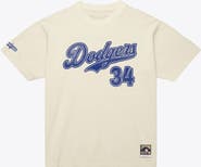 Mitchell & Ness Men's Mitchell & Ness Fernando Valenzuela Cream Los Angeles Dodgers Cooperstown Collection Throwback Name & Number T-Shirt