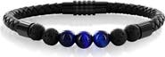 BLACKJACK Men's Blue Tiger's Eye & Lava Stone Beaded Leather Bracelet