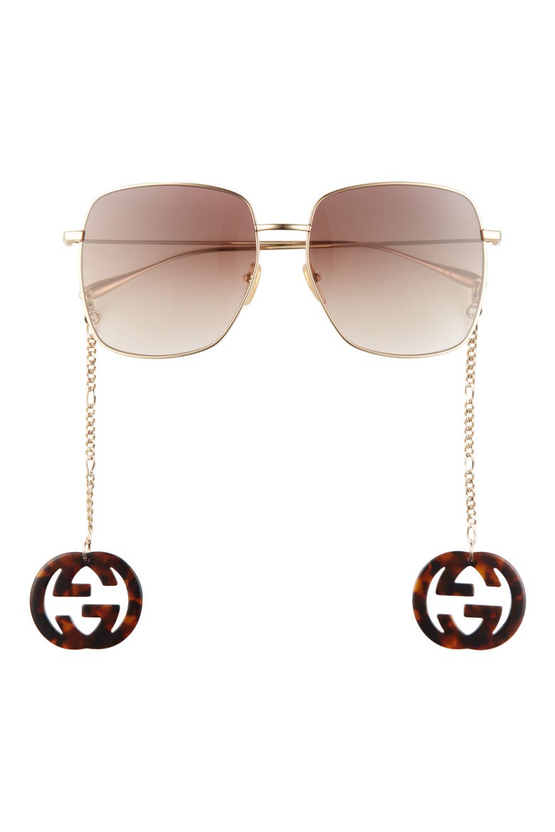 59mm Square Sunglasses, Main, color, GOLD