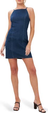 FLYING TOMATO Apron Neck Sleeveless Denim Minidress