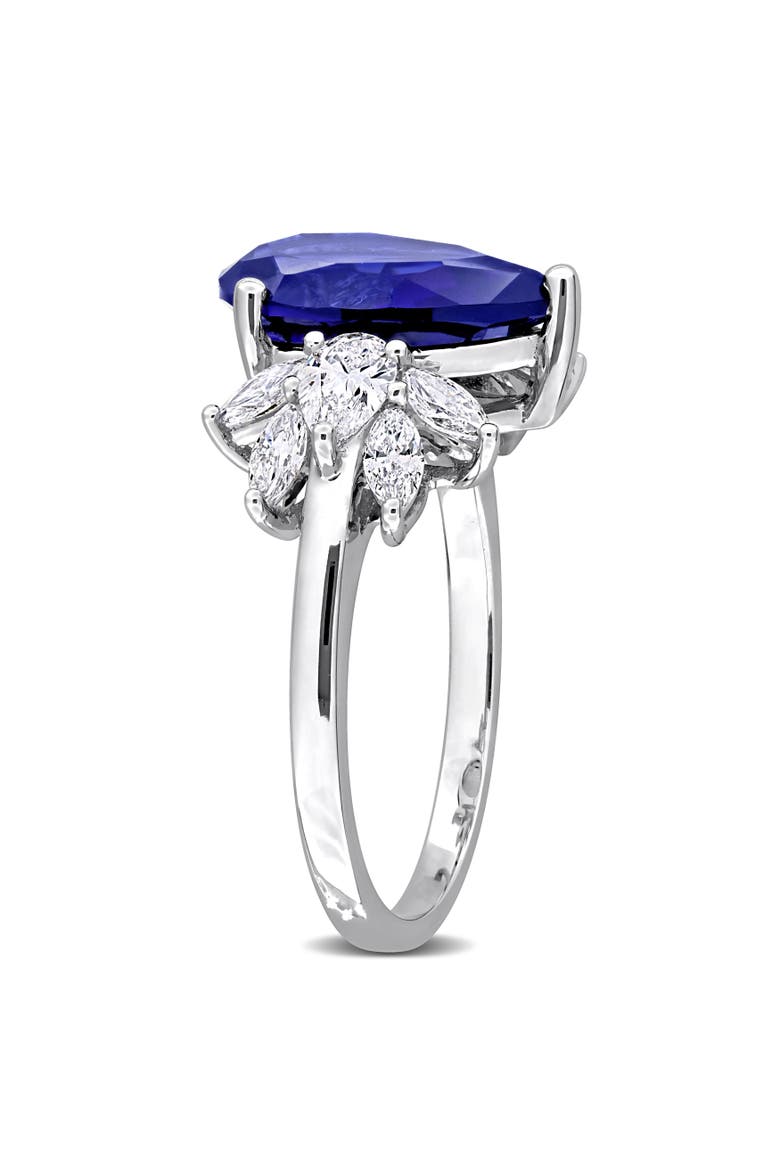 Lab-Created Sapphire & Diamond Floral Ring 18k, Alternate, color, Sapphire