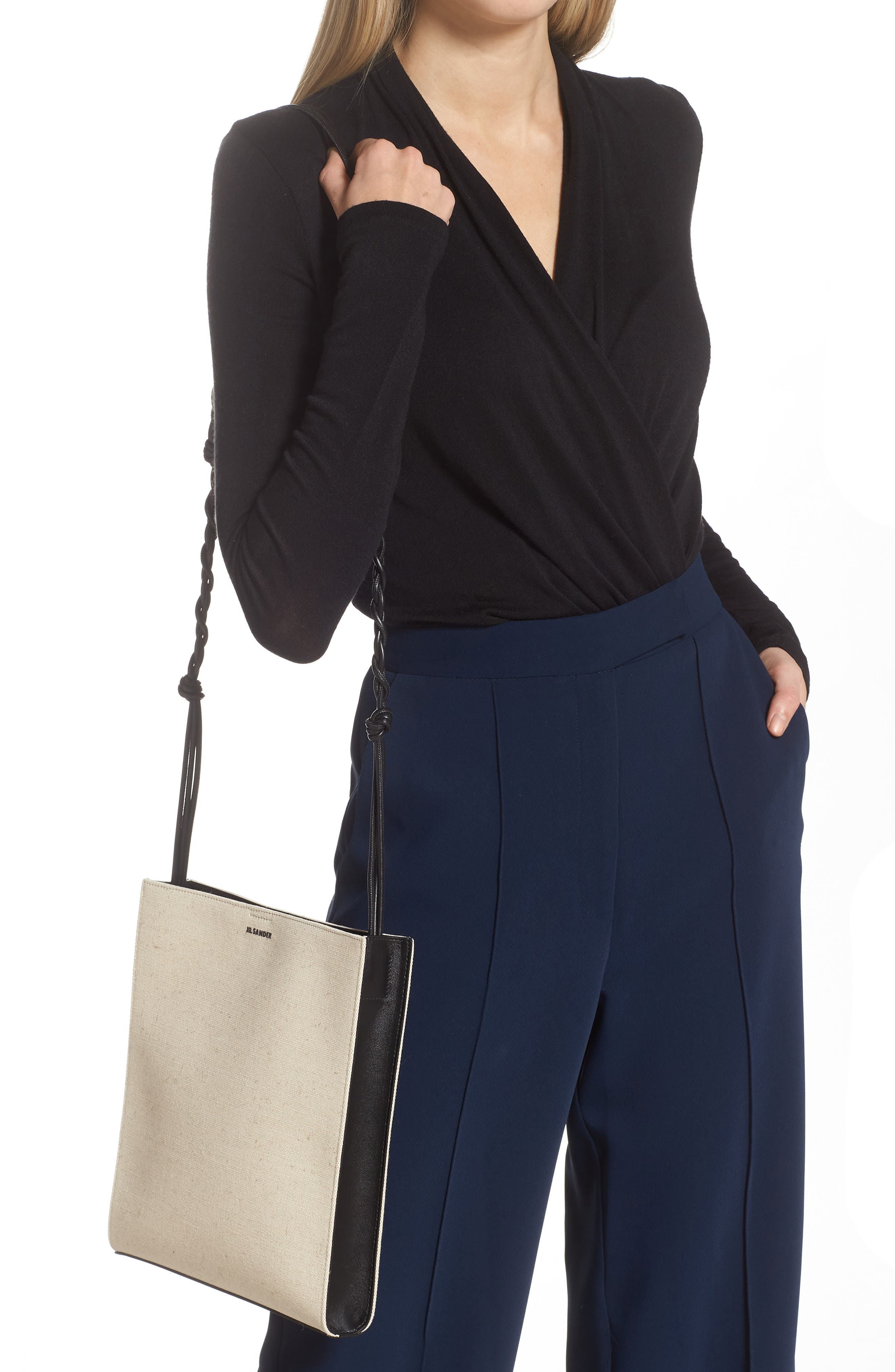 Jil Sander Medium Tangle Canvas & Leather Shoulder Bag, Alternate, color, 