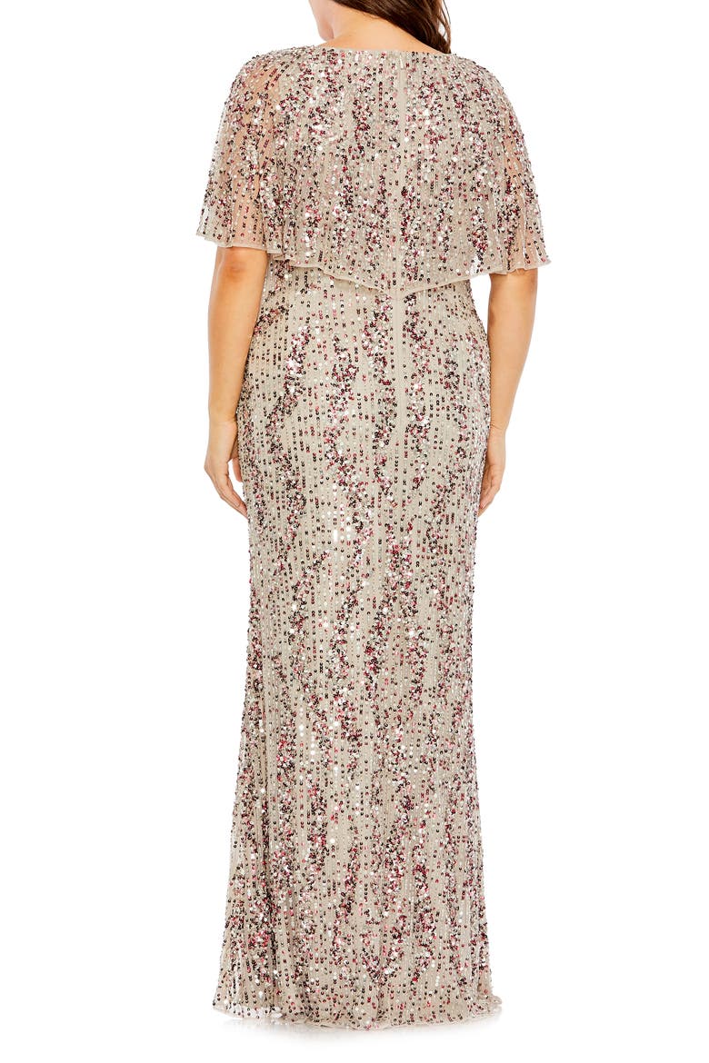 High-Neck Sequin Embellished Dress with Semi-Sheer Cape Sleeves, Alternate, color, GREY MULTI
