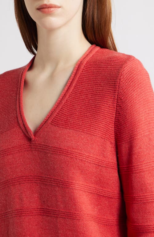 Nic + Zoe Nic+zoe Textured Cotton & Cashmere Blend V-neck Sweater In Red