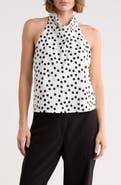 Renee C Polka Dot Satin Halter Top
