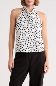 Renee C Polka Dot Satin Halter Top