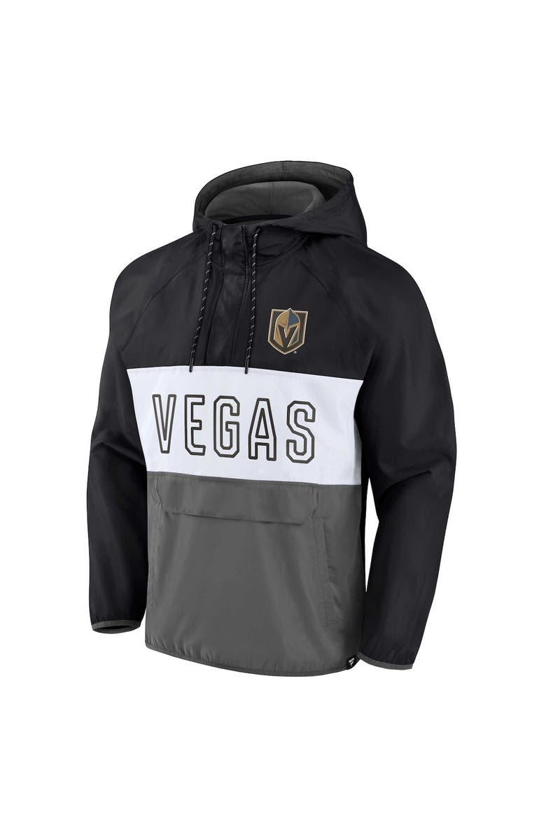 FANATICS Men's Fanatics Branded Black/Gray Vegas Golden Knights Backhand Shooter Defender Anorak Raglan Hoodie Quarter-Zip Jacket, Alternate, color, 