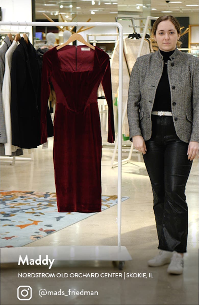 Solaine Lace Trim Long Sleeve Velvet Midi Dress, sales video thumbnail