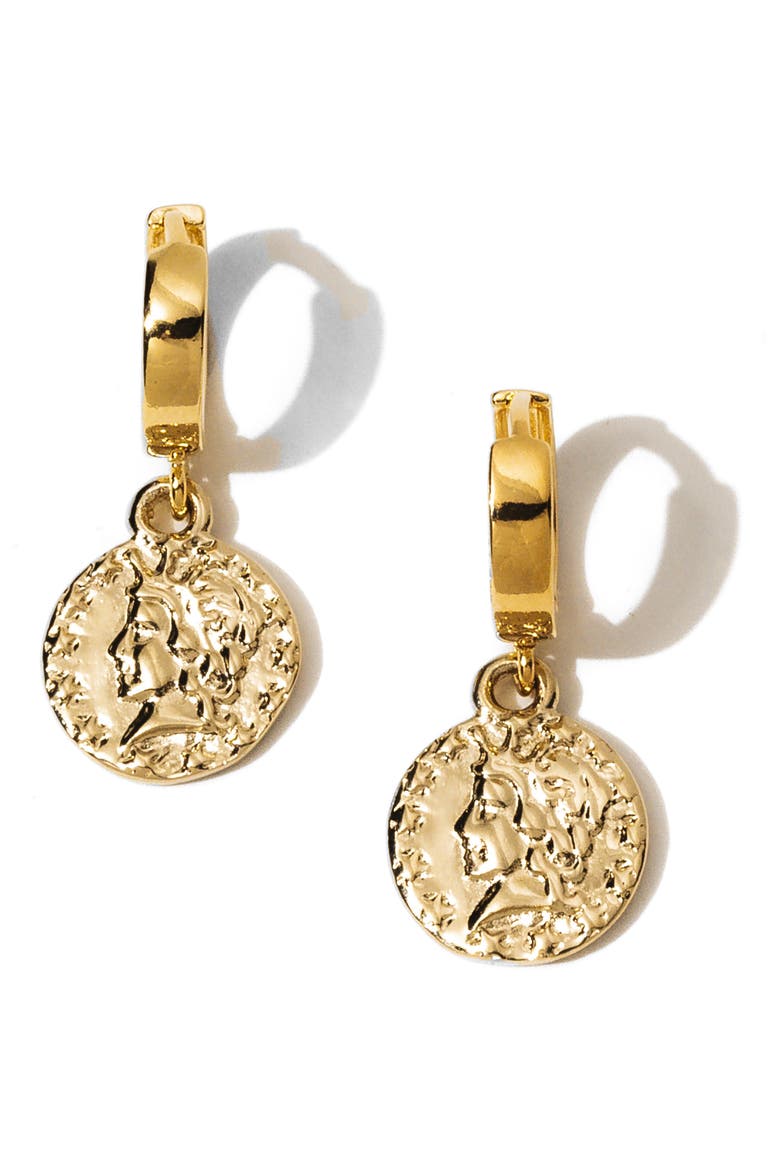 Stella Coin Drop Huggie Hoop Earrings, Alternate, color, GOLD