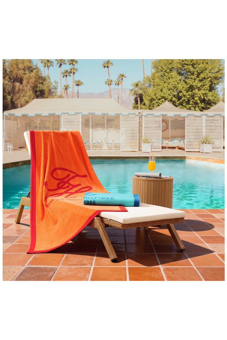 Colorblock Monogram Beach Towel, Alternate, color, ORANGE/ CHERRY