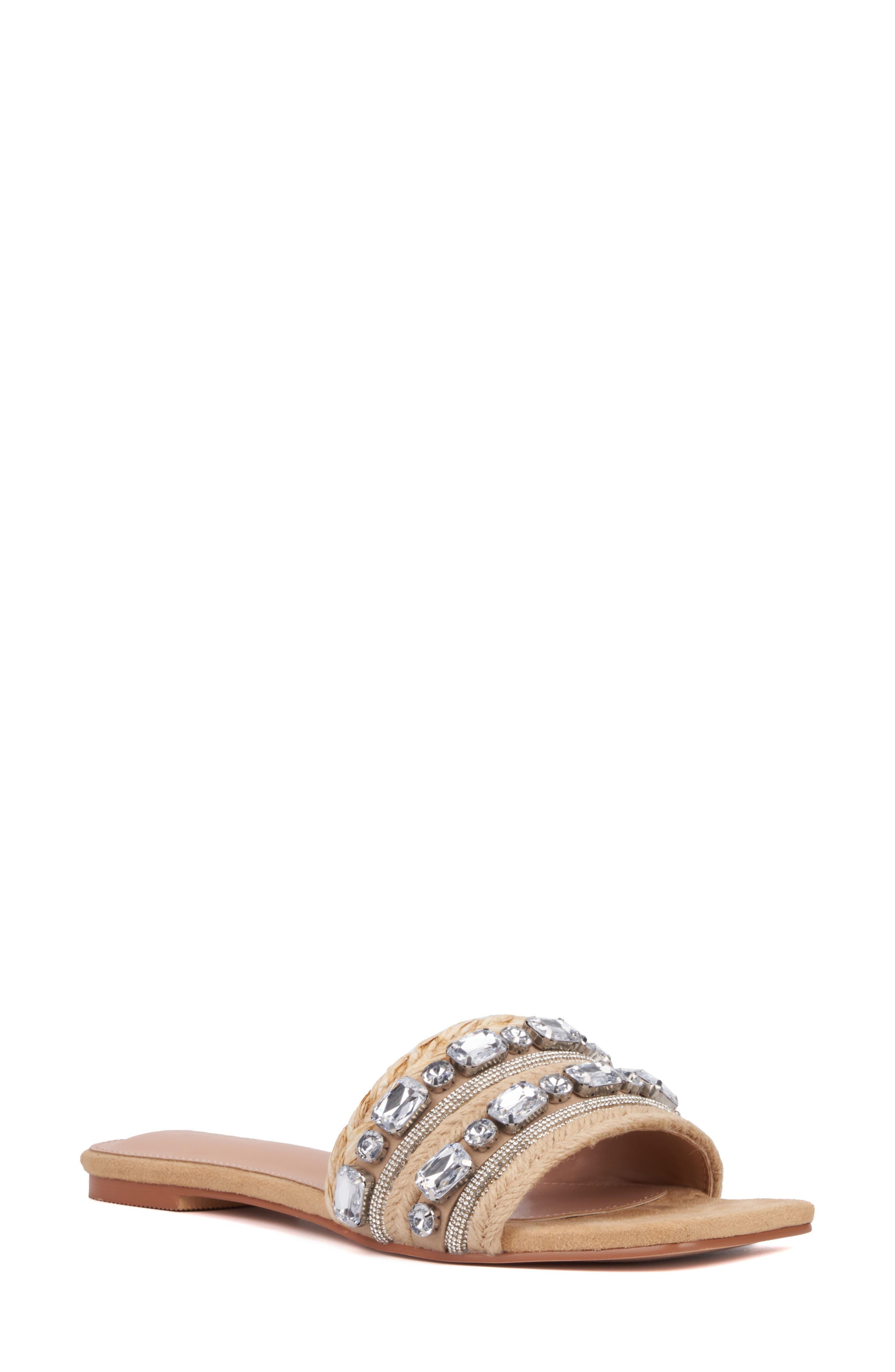 TORGEIS Miya Crystal Embellished Slide Sandal, Main, color, Natural