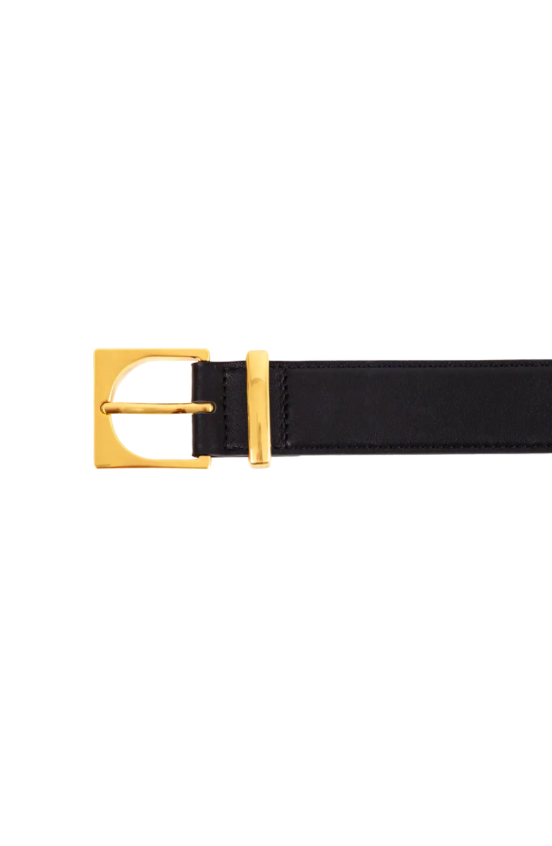 Esthera Cube Buckle Goldtone 35mm Leather Belt, Alternate, color, Black